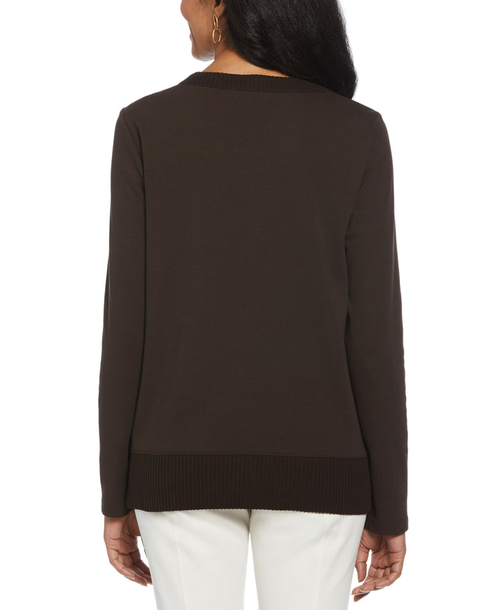 Ribbed Asymmetrical Fringe Hem Top (Dark Chocolate) 