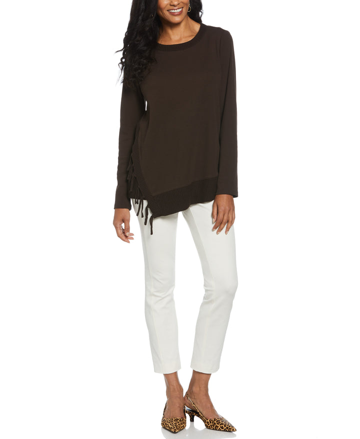 Ribbed Asymmetrical Fringe Hem Top (Dark Chocolate) 