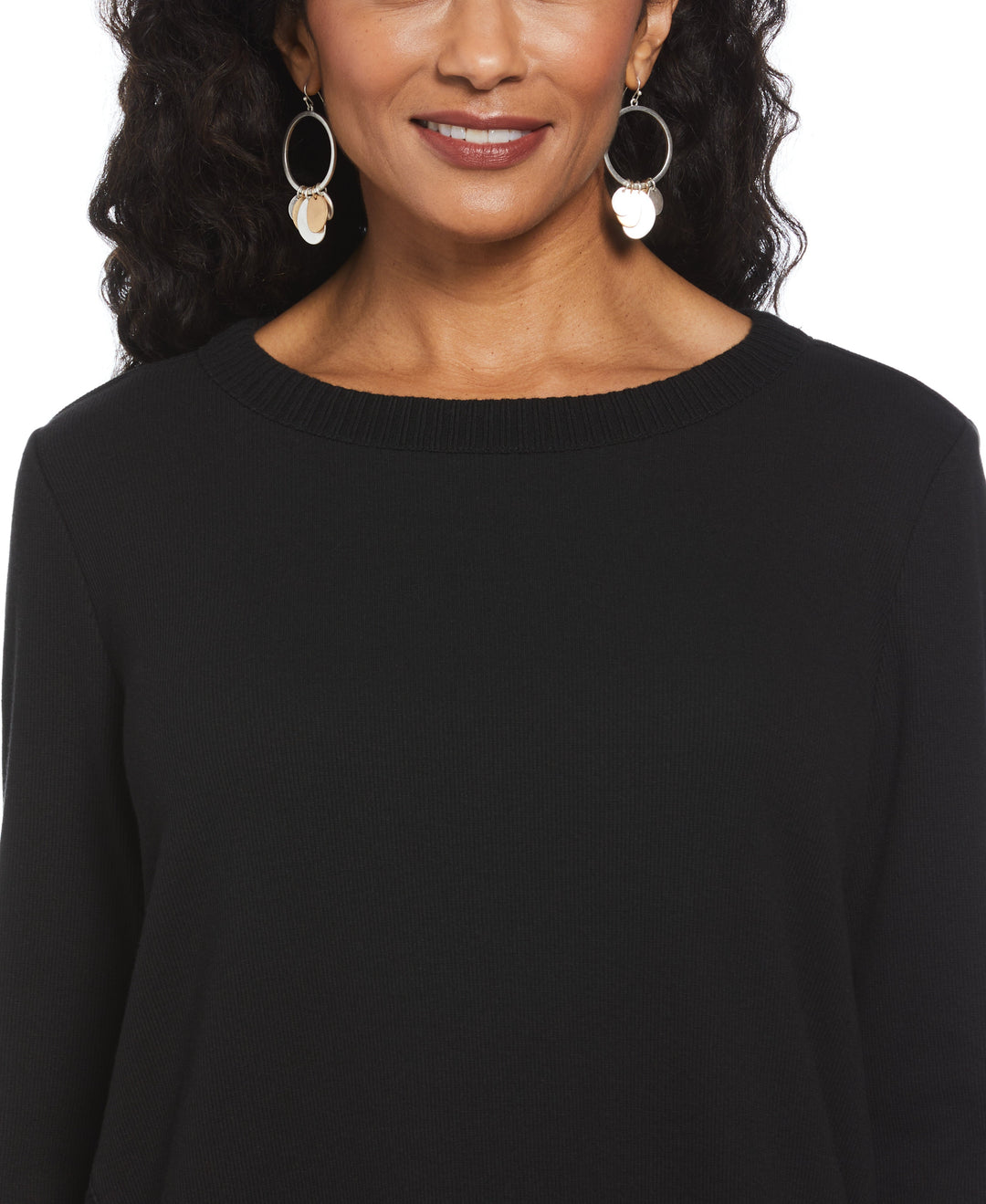 Ribbed Asymmetrical Fringe Hem Top (Black) 