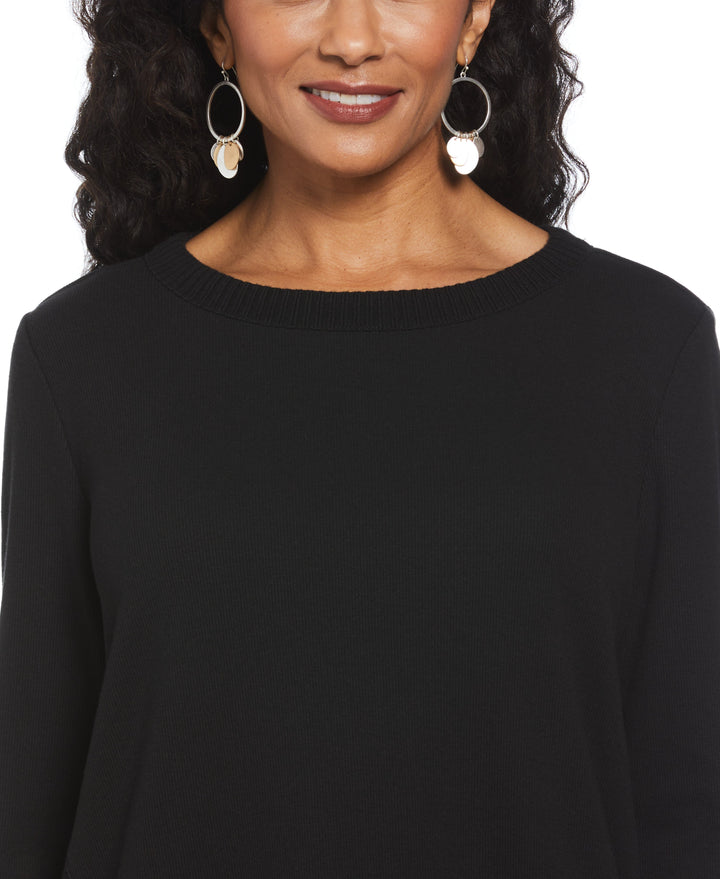 Ribbed Asymmetrical Fringe Hem Top (Black) 
