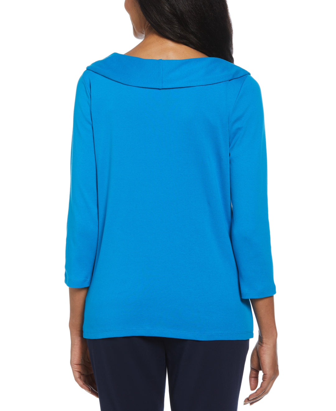 Ribbed Marilyn Neck Top with Decorative Brooch (Methyl Blue) 
