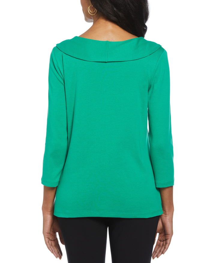 Ribbed Marilyn Neck Top with Decorative Brooch (Jelly Bean) 