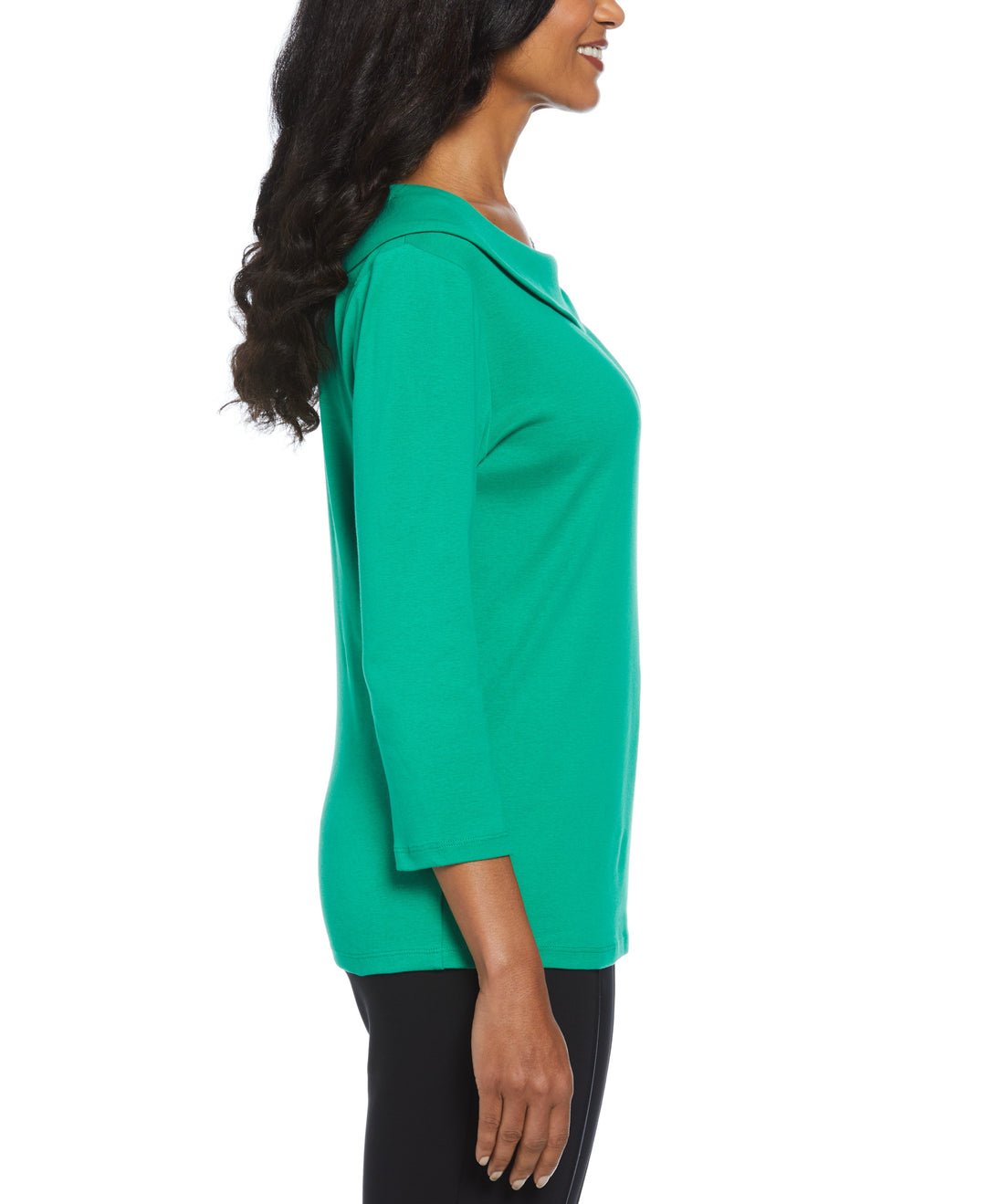 Ribbed Marilyn Neck Top with Decorative Brooch (Jelly Bean) 