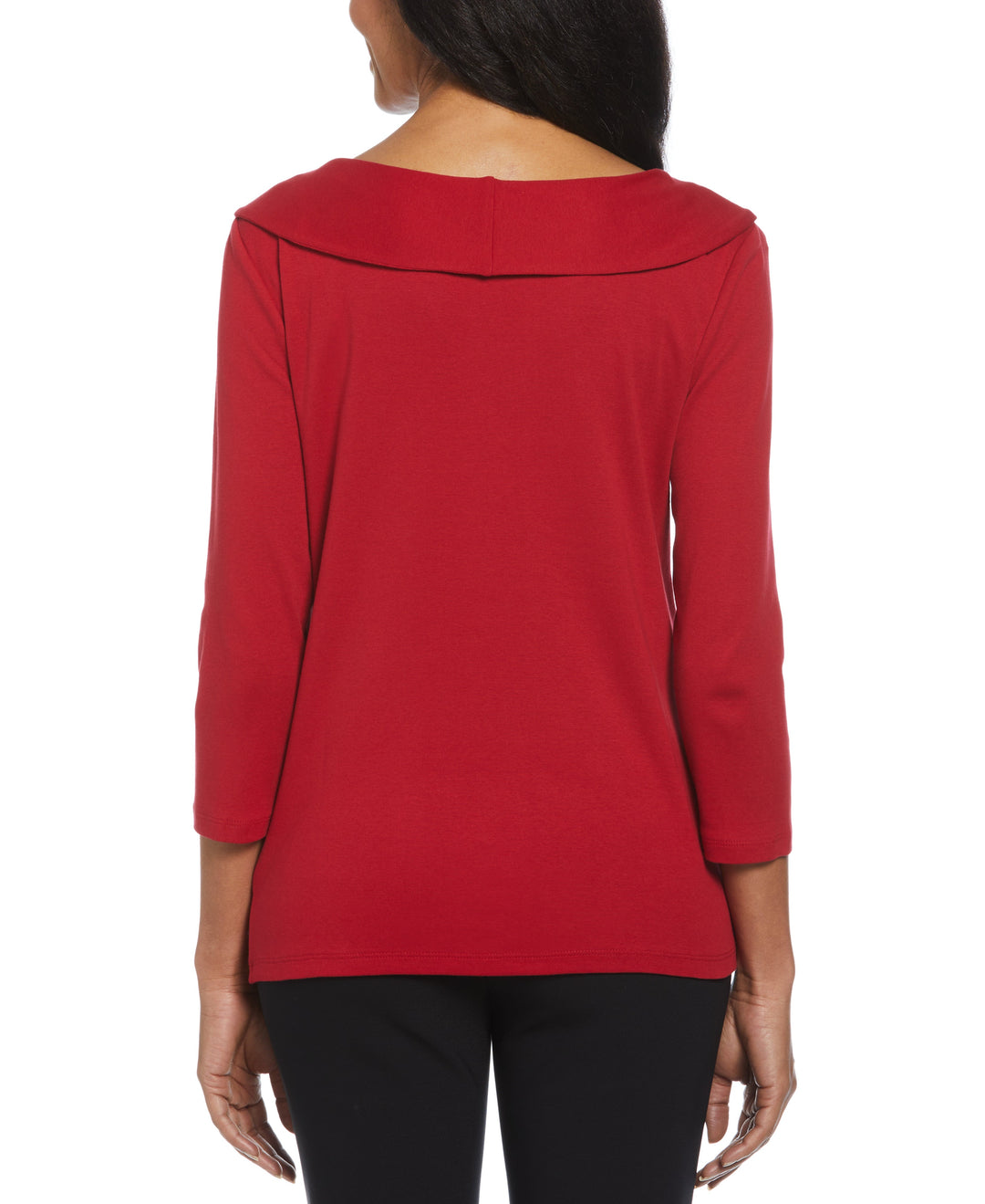 Ribbed Marilyn Neck Top with Decorative Brooch (Ruby) 