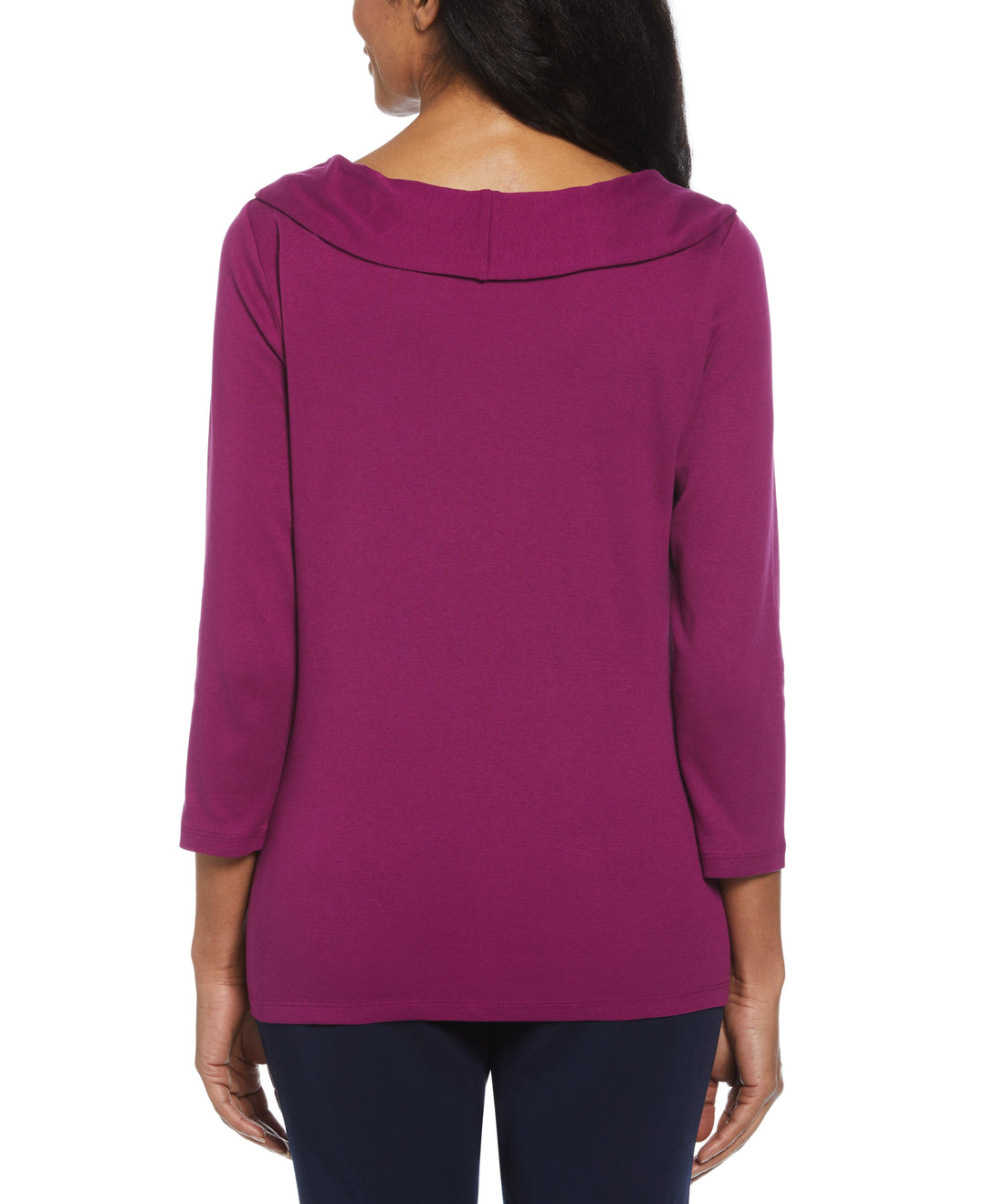 Ribbed Marilyn Neck Top with Decorative Brooch (Grinning Purple) 