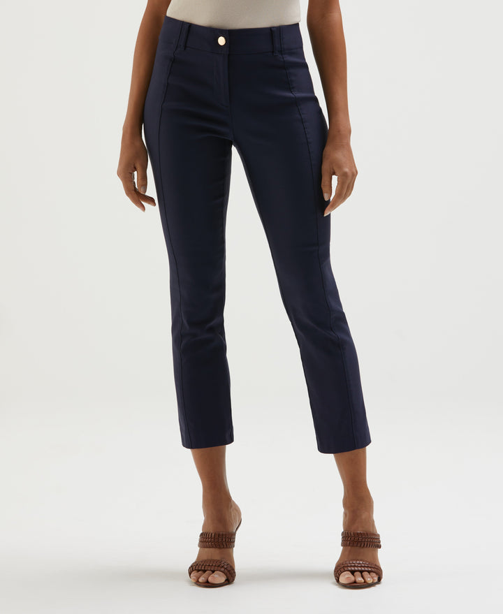 Satin Luxe Straight Leg Crop Pant (Navy) 