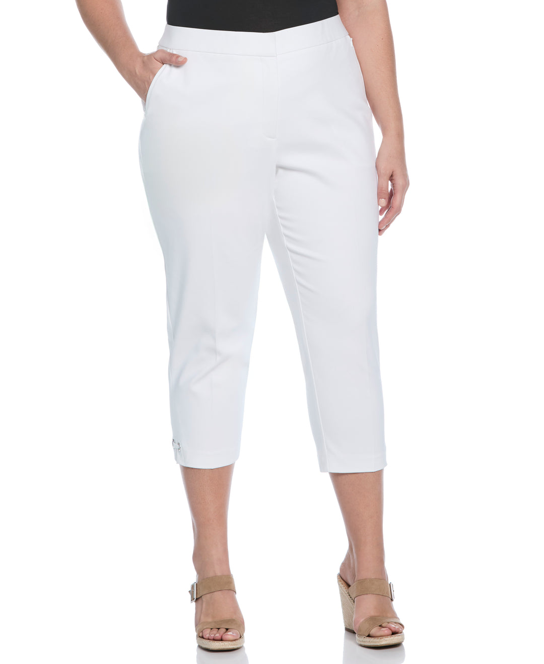 Satin Twill Capri With Grommets (White) 