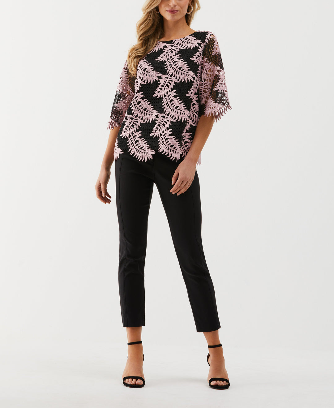 Scalloped Elbow Sleeve Lace Top (Zephyr) 
