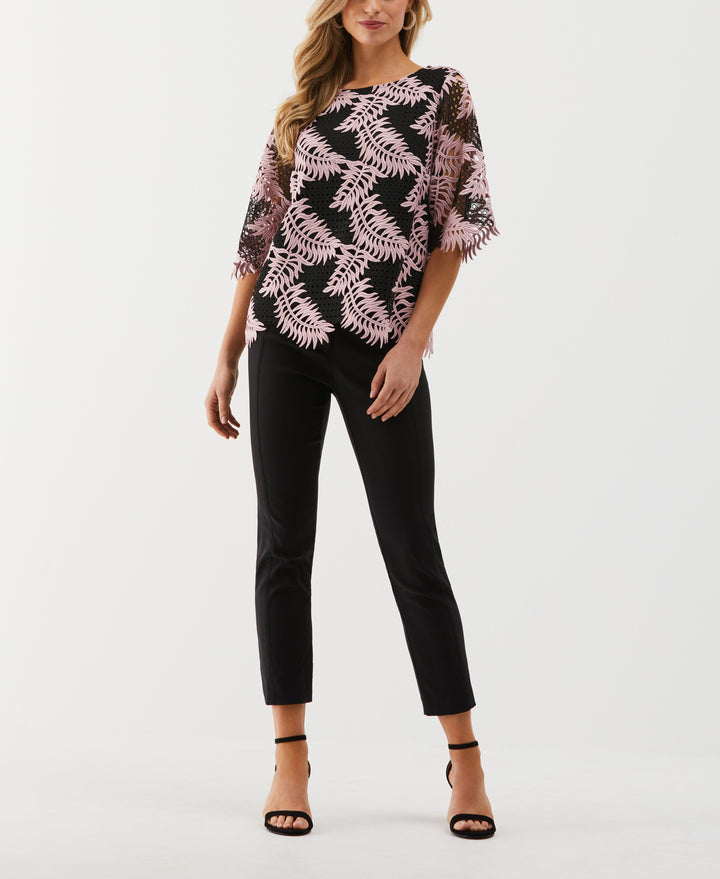 Scalloped Elbow Sleeve Lace Top (Zephyr) 