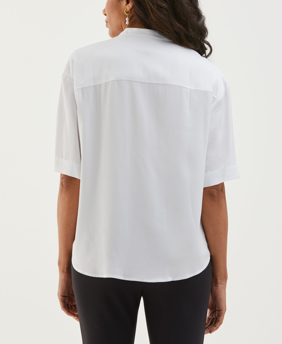 Smocked Banded Collar Top (White) 