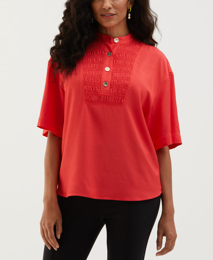 Smocked Banded Collar Top (Hibiscus) 
