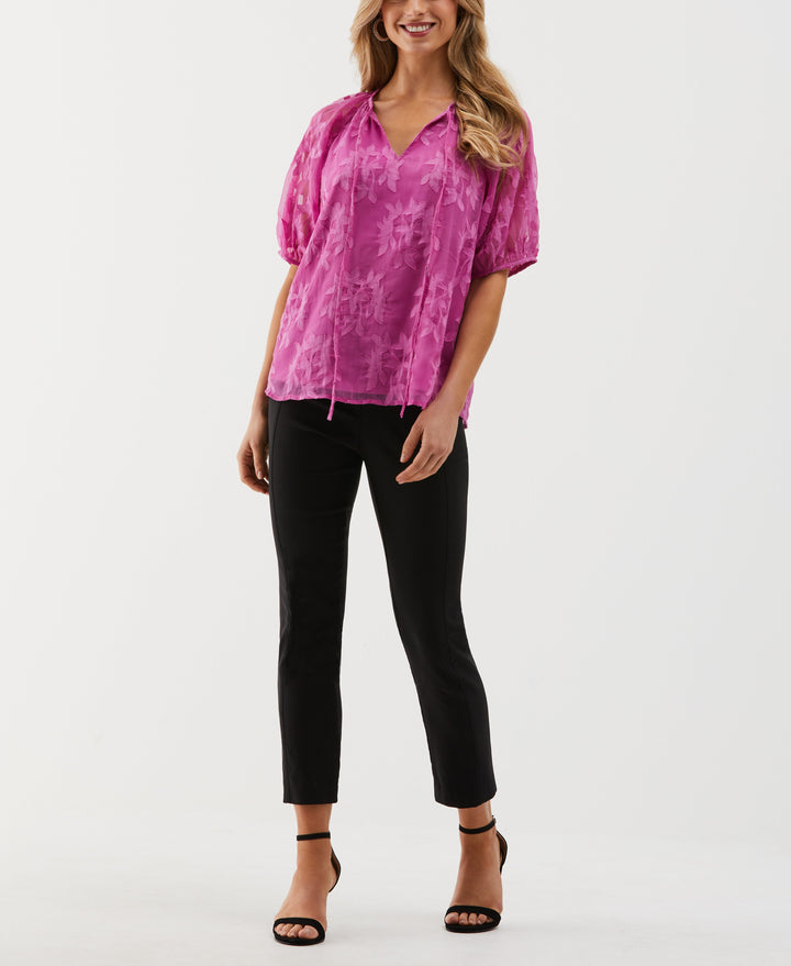 Tie Top Raglan Sleeve Blouse (Purple Orchid) 