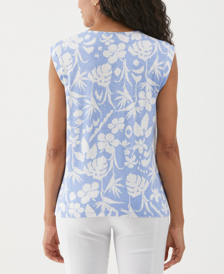 Tropical Print Lace-Up Tank Top (Hydrangea) 