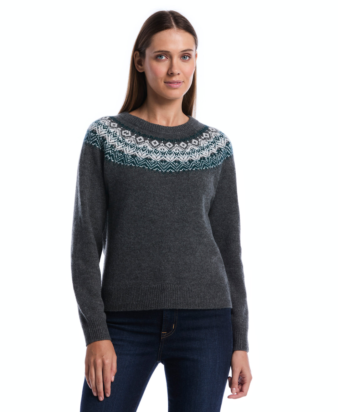Fair Isle Crew Neck Sweater (Charcoal) 