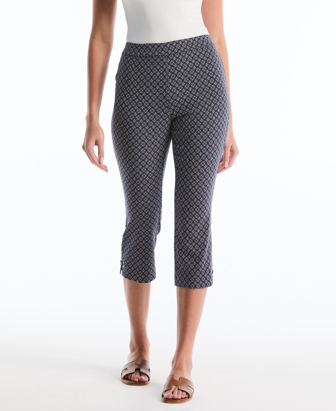 Petite Tile Print Capri with Riveted Vent (Peacoat) 