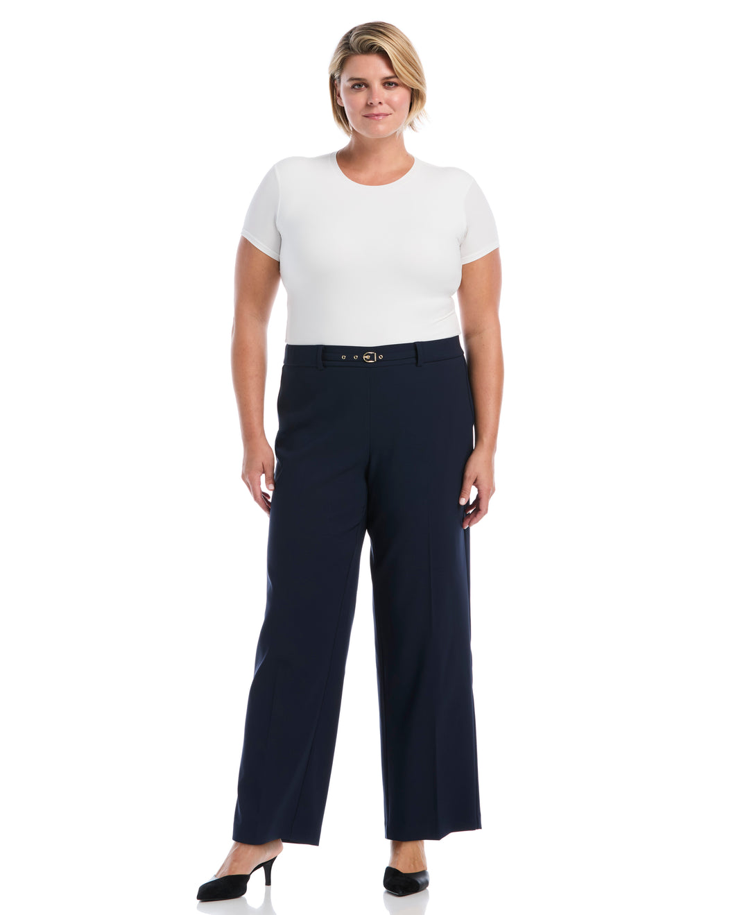 Plus Size Wide Leg Novelty Belt Pant (Black Iris) 