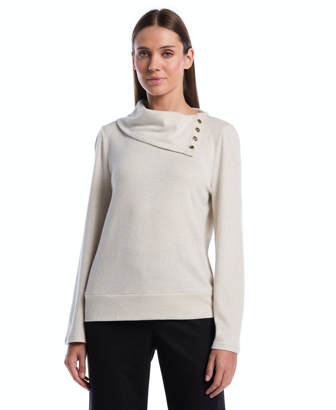 Petite Cowl Neck Lurex Top (White Swan) 