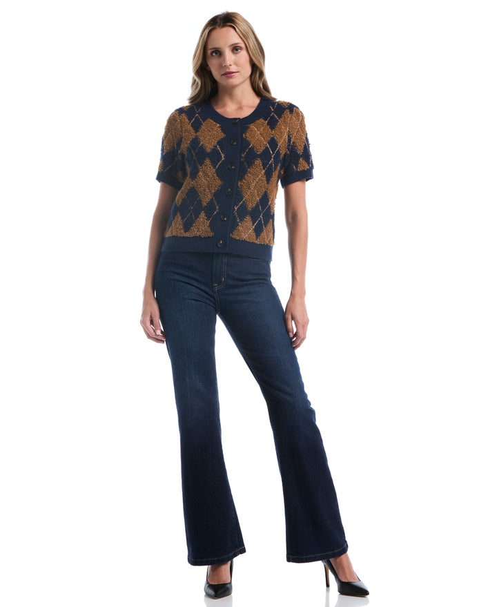 Argyle Cardigan Sweater (Black Iris) 