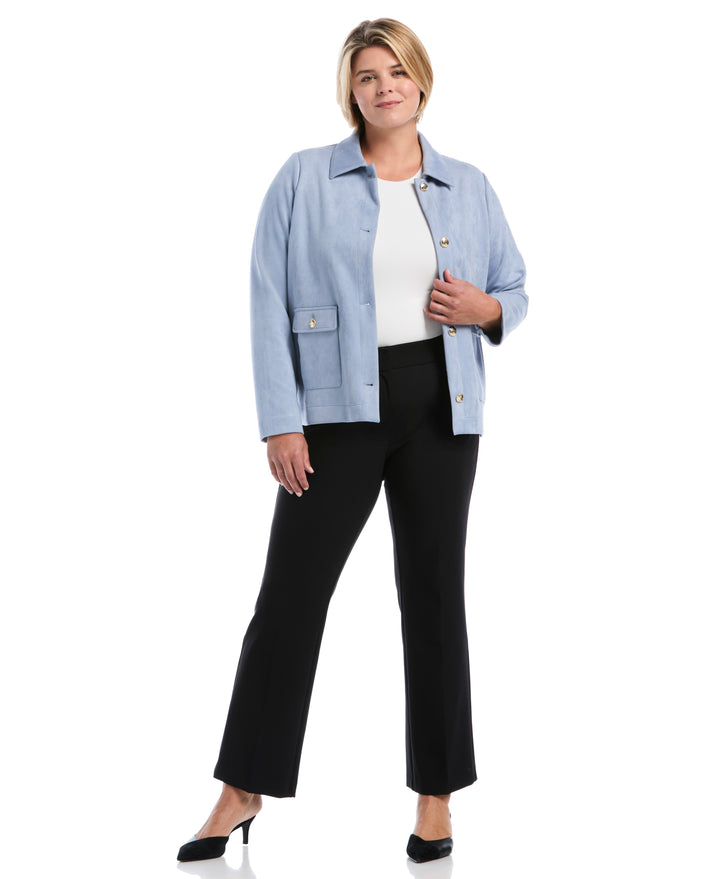 Plus Size Patch Pocket Scuba Suede Jacket (Blue Blizzard) 