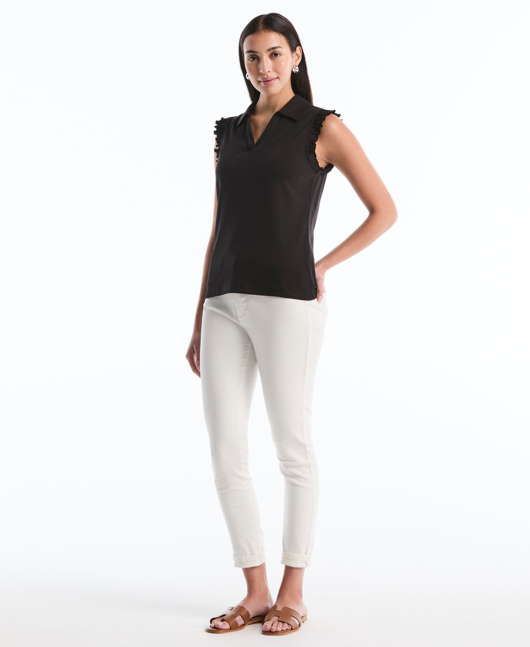 Petite Ruffle Polo (Black) 
