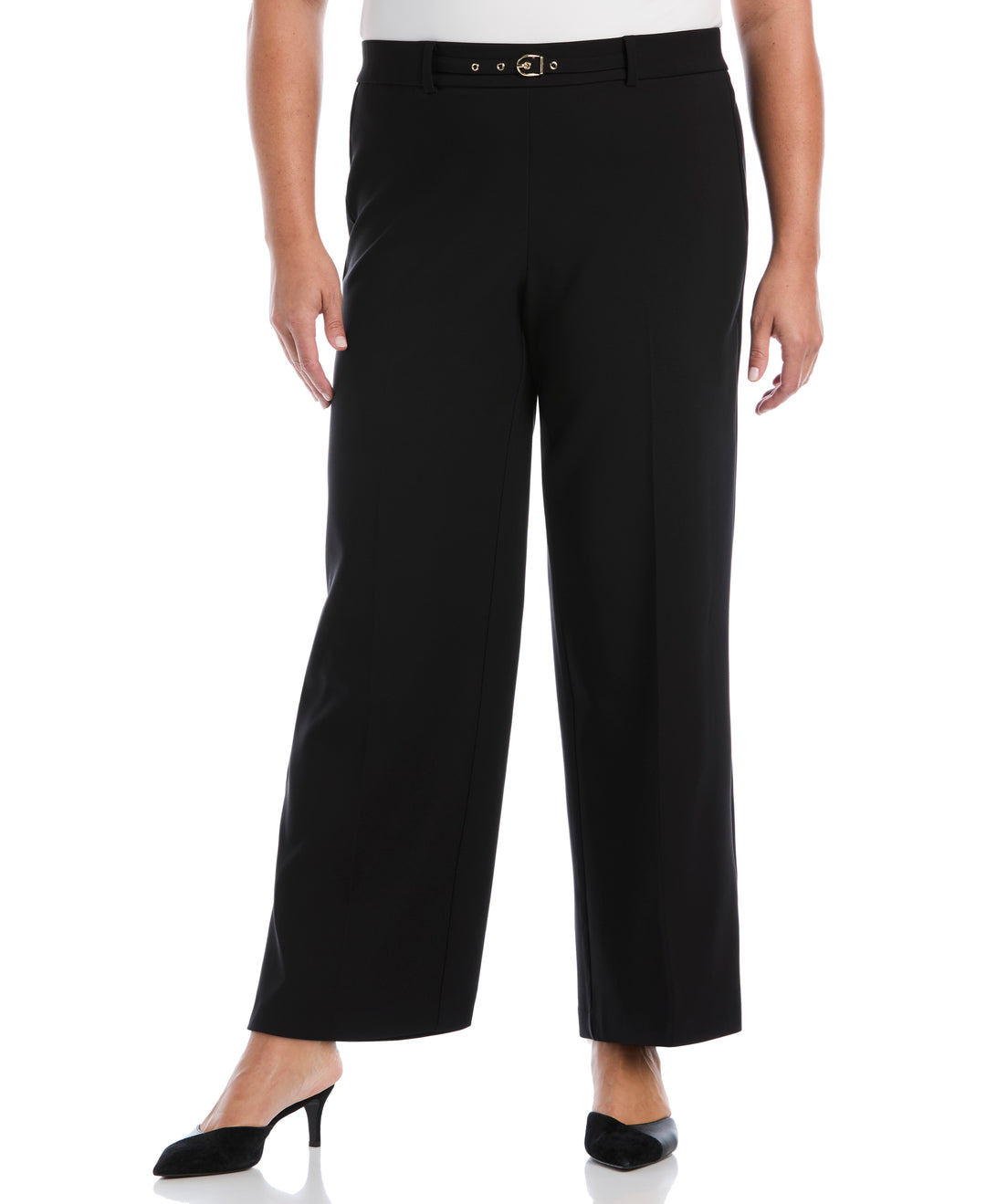 Plus Size Wide Leg Novelty Belt Pant (Black) 