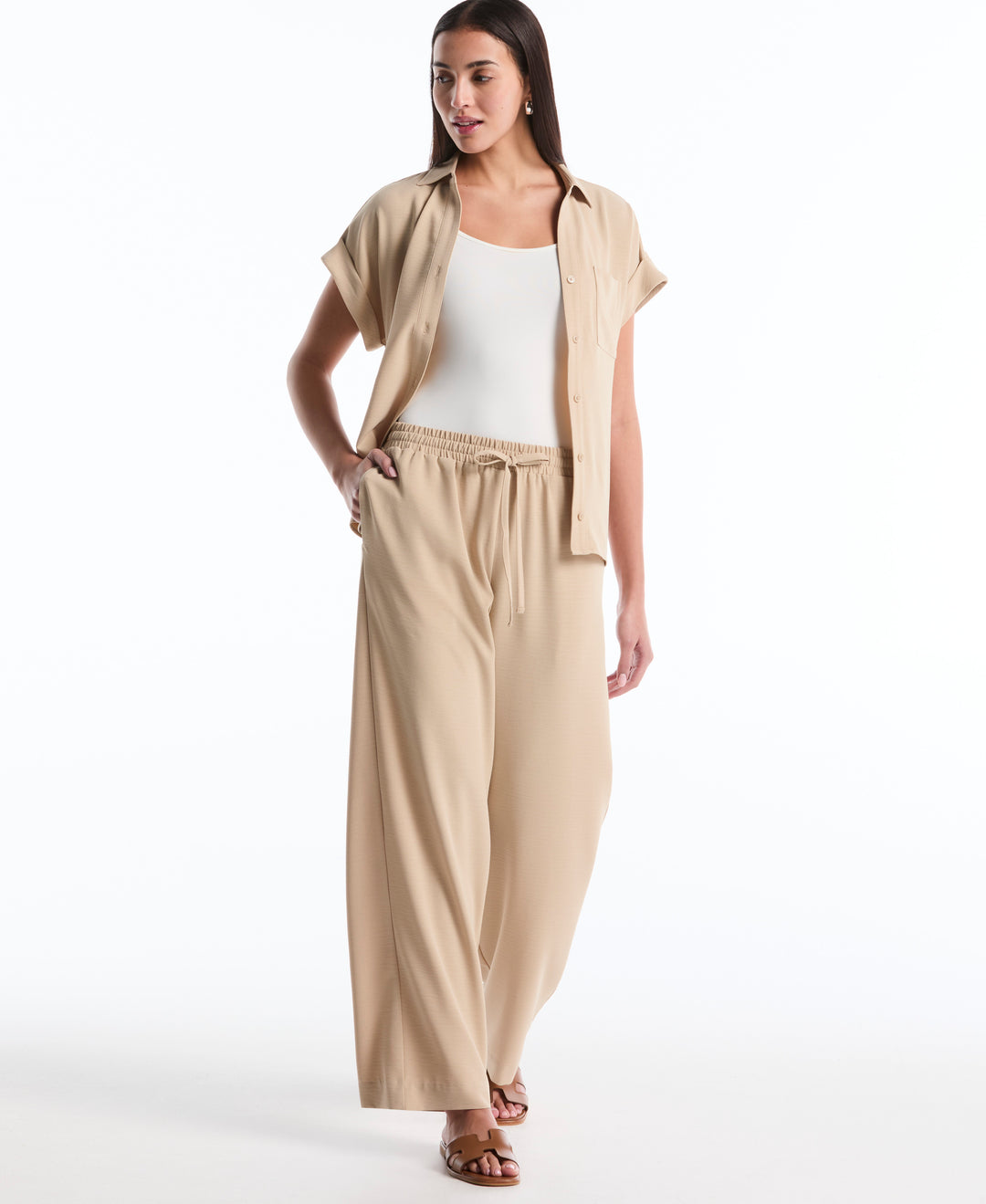 Drawstring Wide Leg Pant (Humus) 