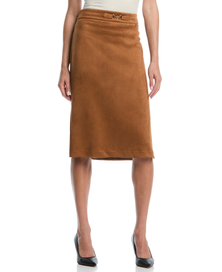 Novelty Belt Suede Midi Skirt (Tobacco Brown) 