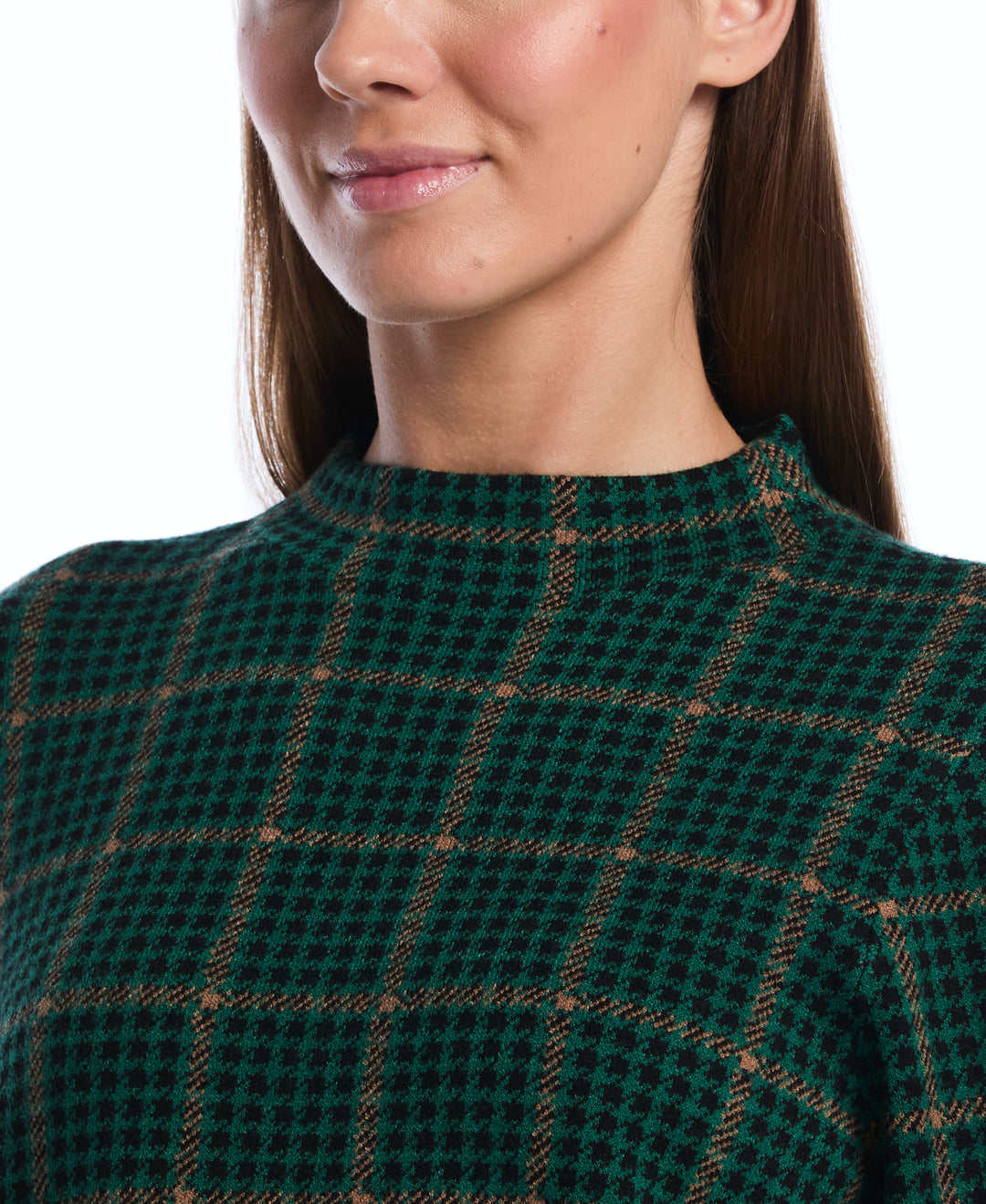 Plaid Print Mock Neck Sweater (Ultramarine Green) 
