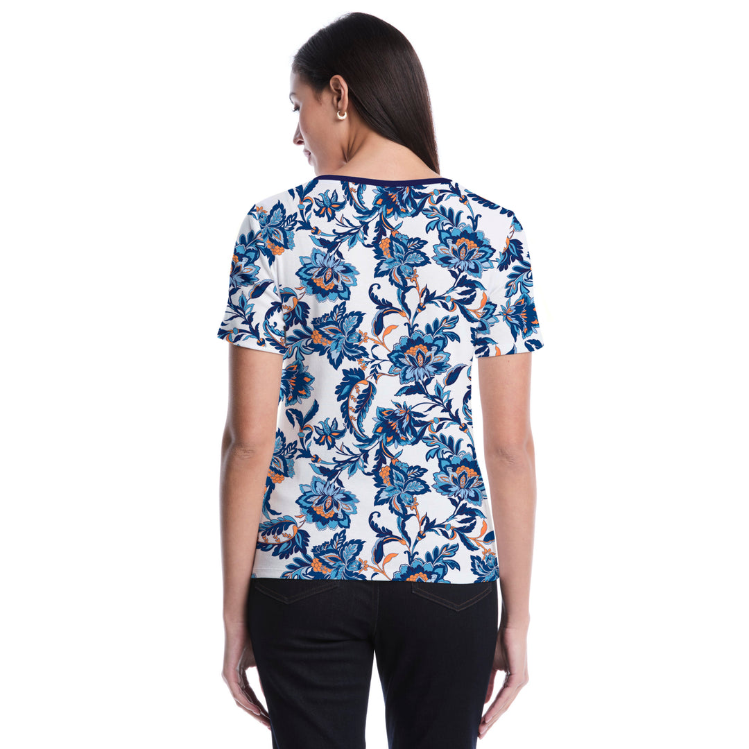 Petite Botanical Welt Pocket Button Detail Top (True Blue) 