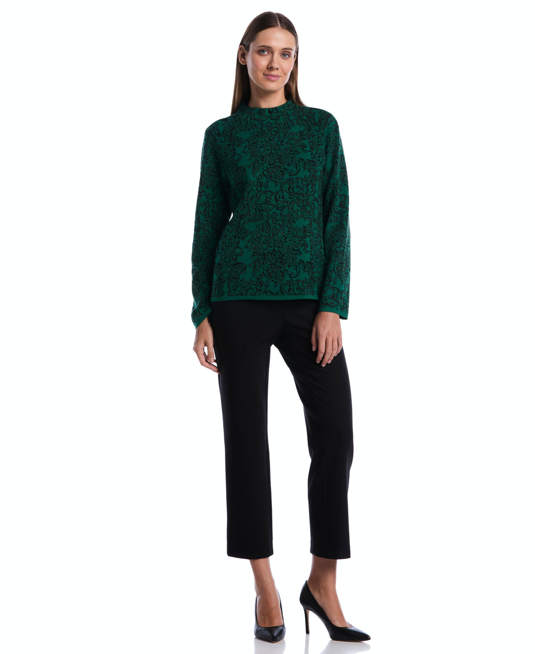 Floral Paisley Print Mock Neck Sweater (Ultramarine Green) 