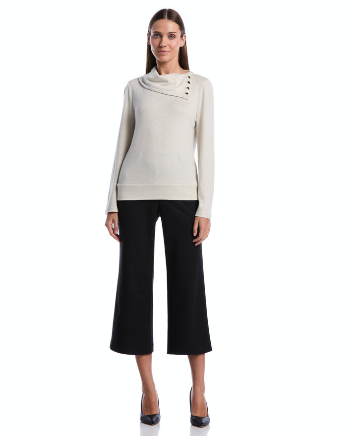 Petite Cowl Neck Lurex Top (White Swan) 