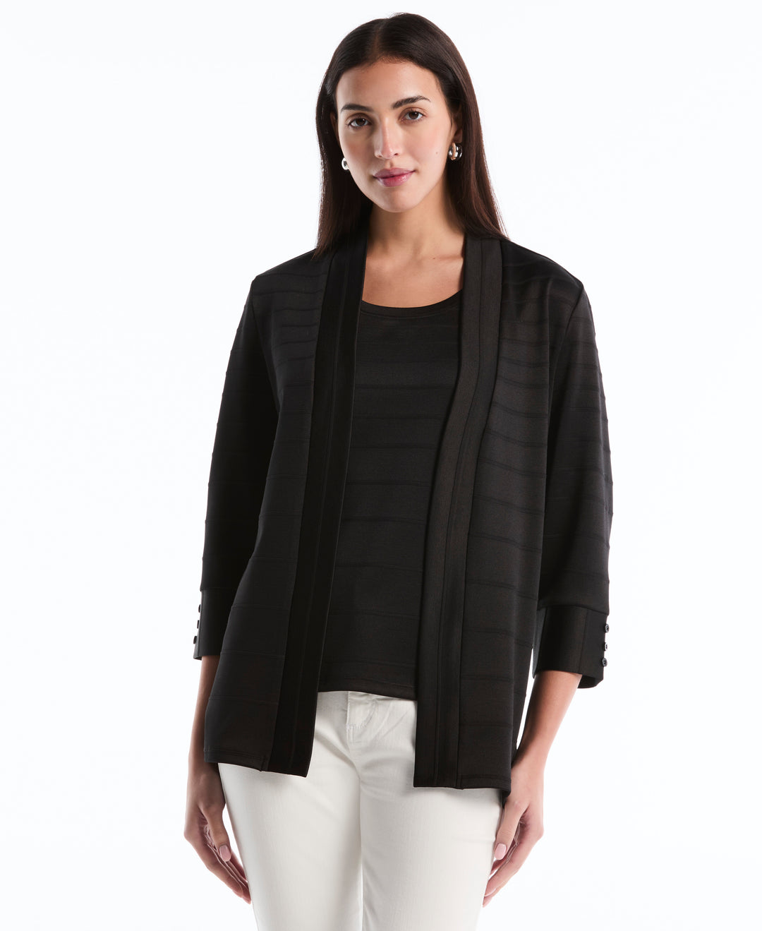 Petite Ottoman Knit Cardigan Sweater (Black) 
