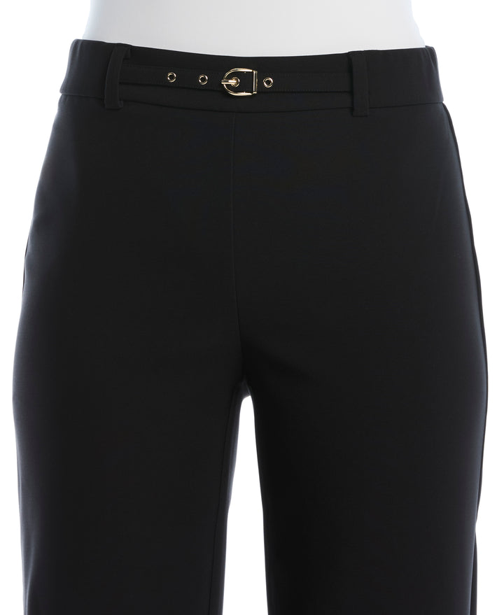 Petite Wide Leg Novelty Belt Pant (Black) 