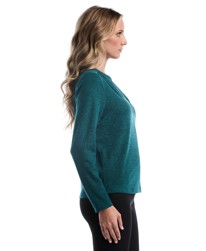 Shirred Split Neck Top (Deep Teal) 