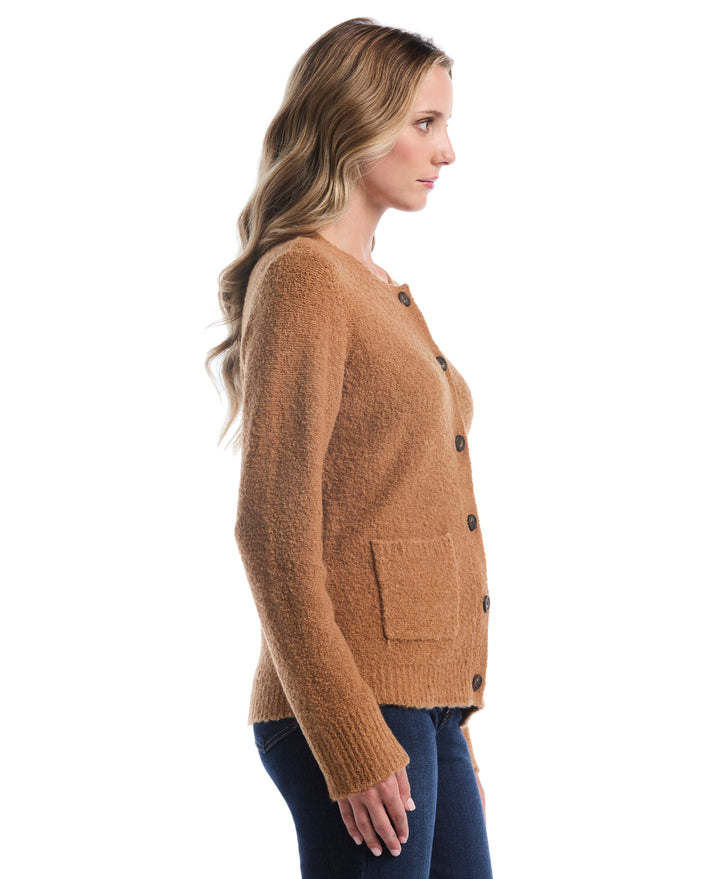 Teddy Boucle Patch Pocket Cardigan (Tobacco Brown) 