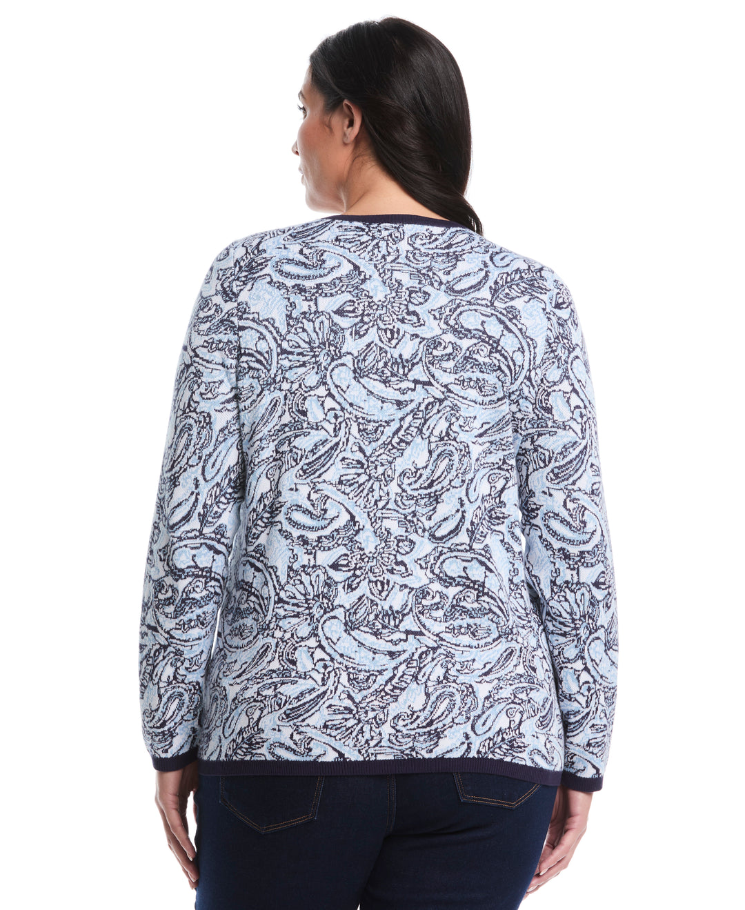 Plus Size Paisley Print Rivet Detail Sweater (Blue Bell) 