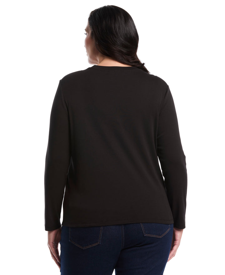 Plus Size Laced Crew Neck Top (Black) 