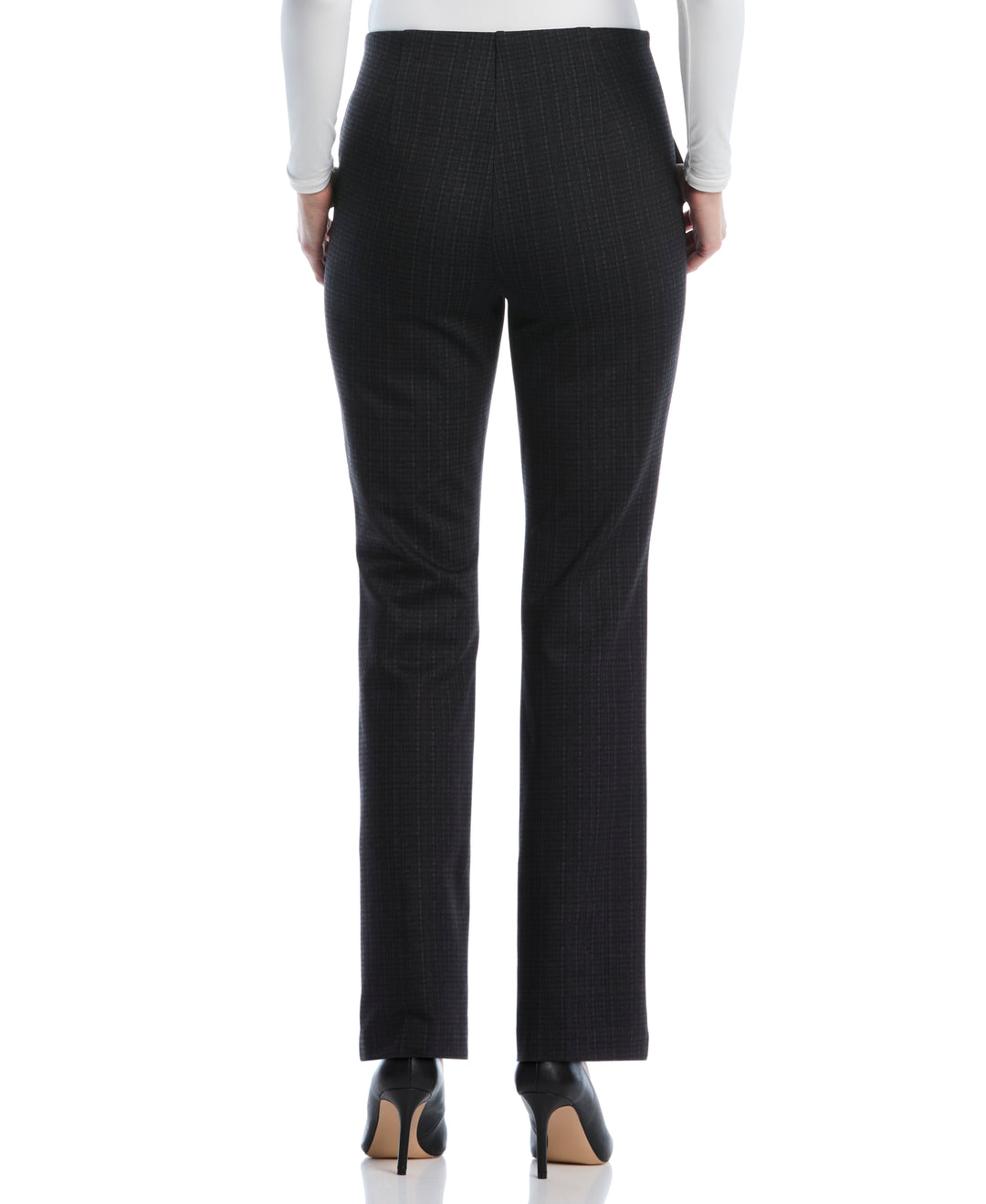 Red Plaid Print Bootcut Ponte Pant (Black) 