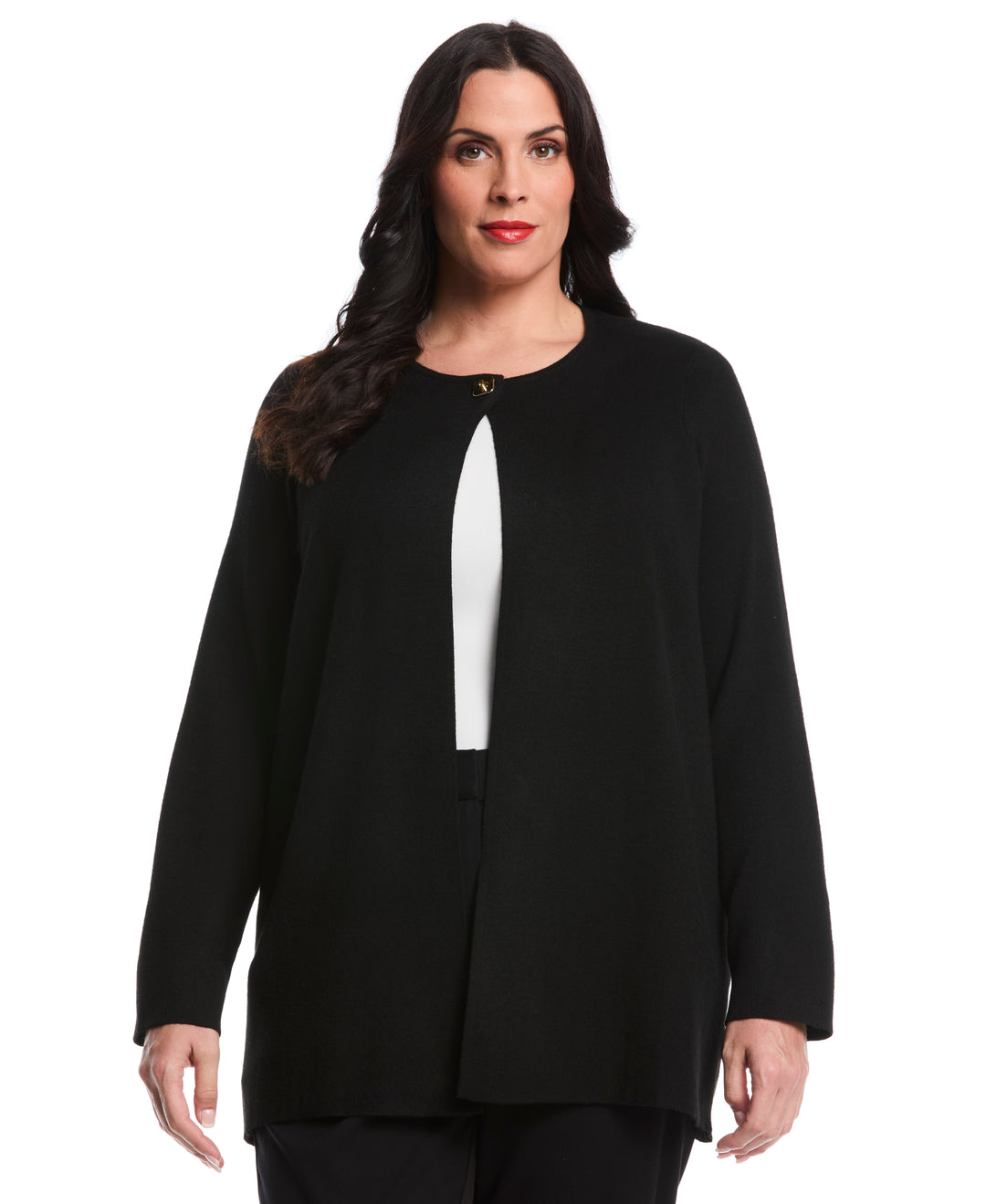 Plus Size Turnlock Metal Closure Cardigan (Black) 