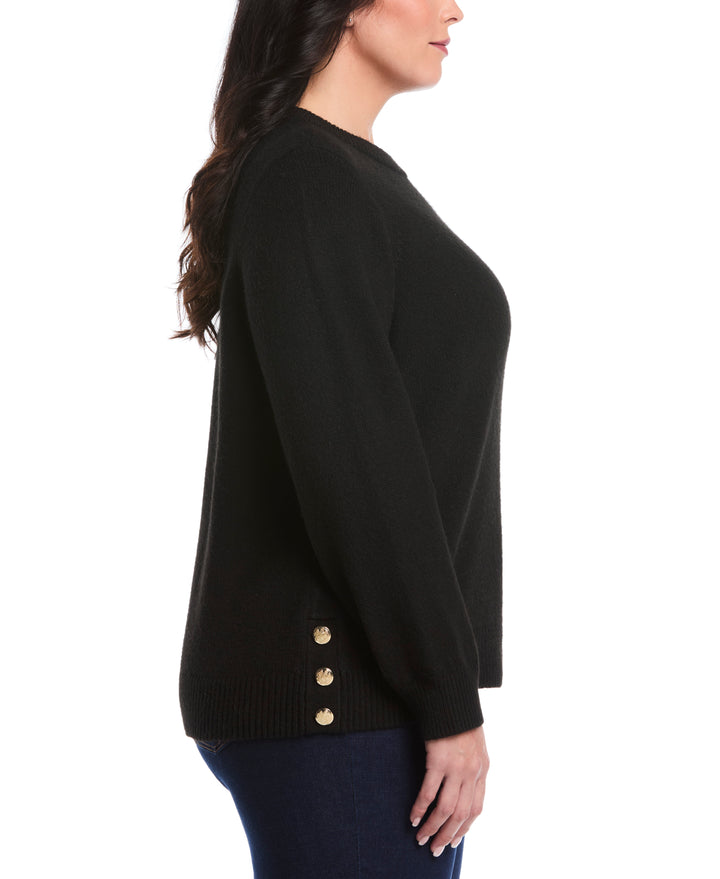 Plus Size Crew Neck Novelty Sweater (Black) 