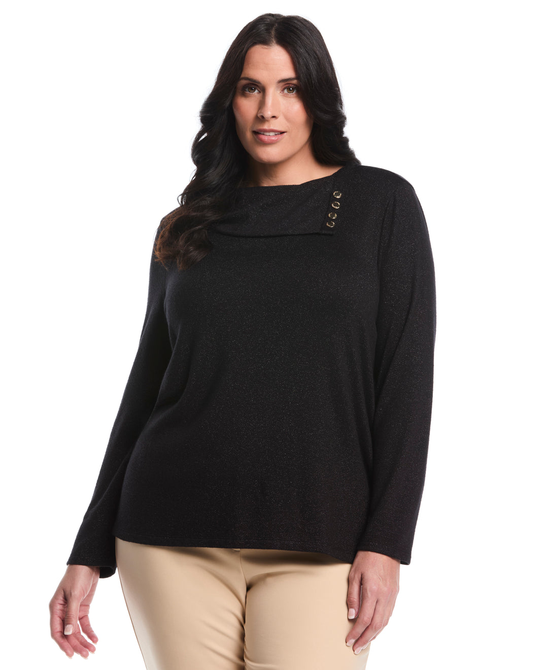 Plus Size Split Collar Top (Black) 