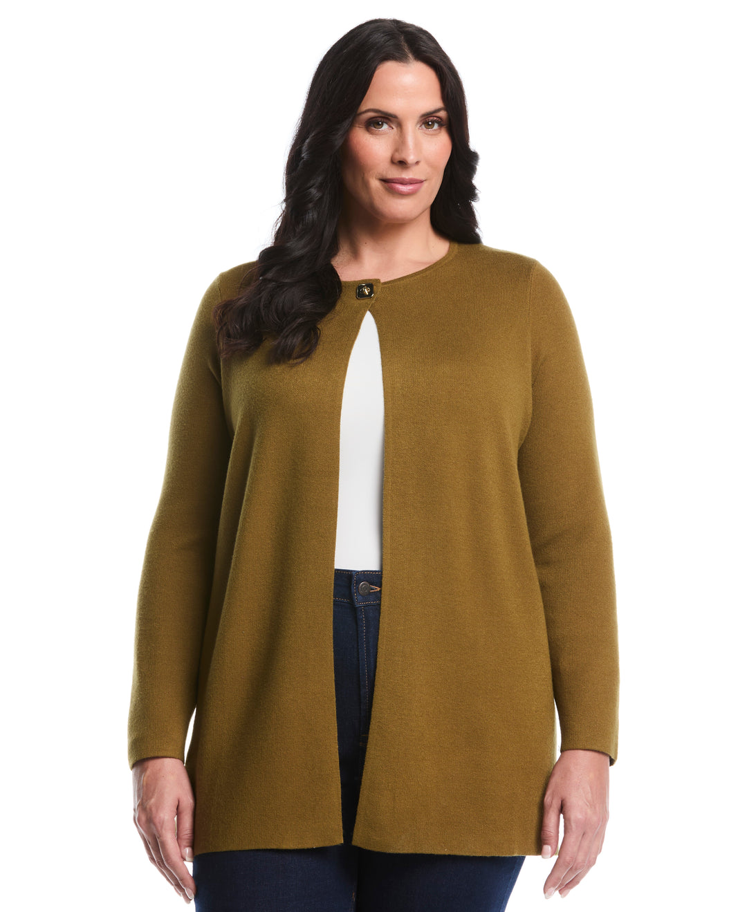Plus Size Turnlock Metal Closure Cardigan (Fir Green) 