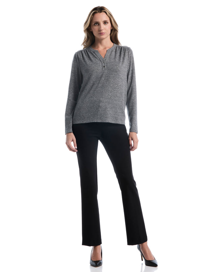 Shirred Split Neck Top (Salt And Pepper Hthr) 
