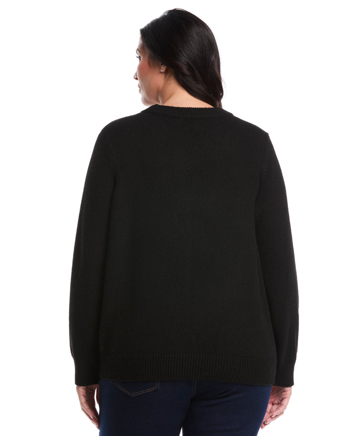 Plus Size Crew Neck Novelty Sweater (Black) 