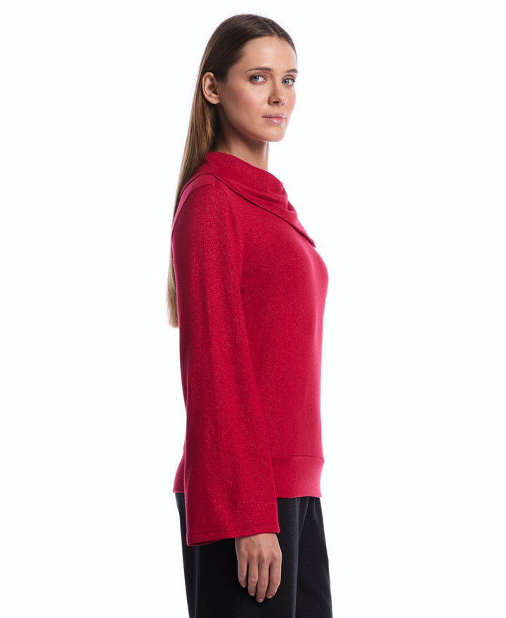 Petite Cowl Neck Lurex Top (Jester Red) 