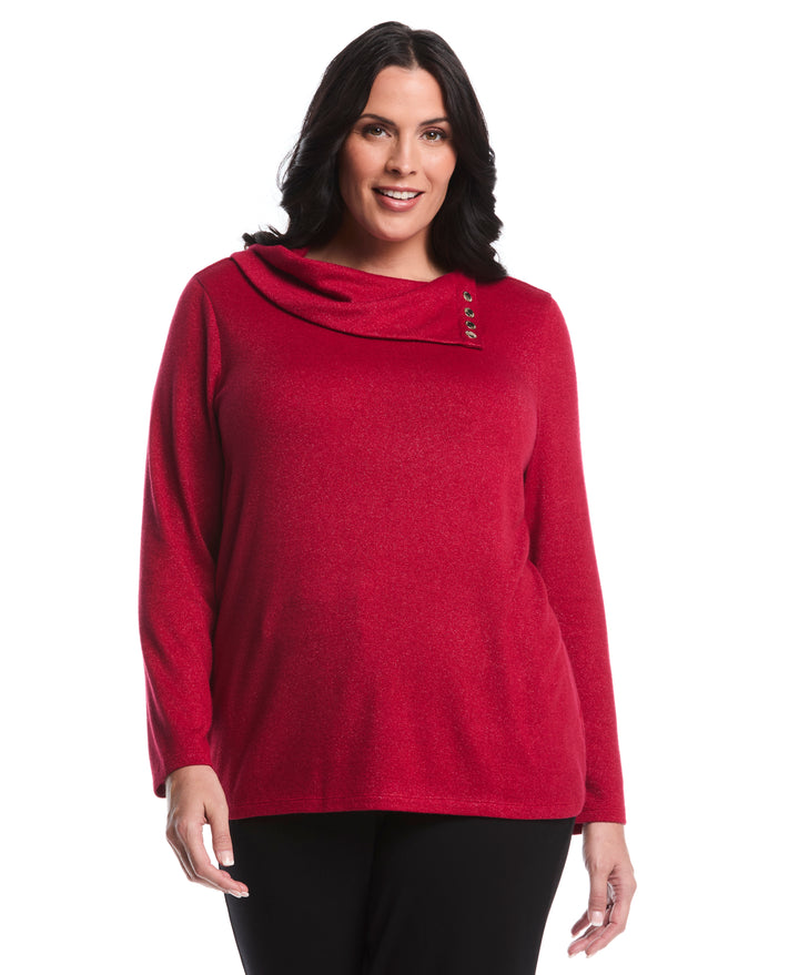 Plus Size Split Collar Top (Rio Red) 