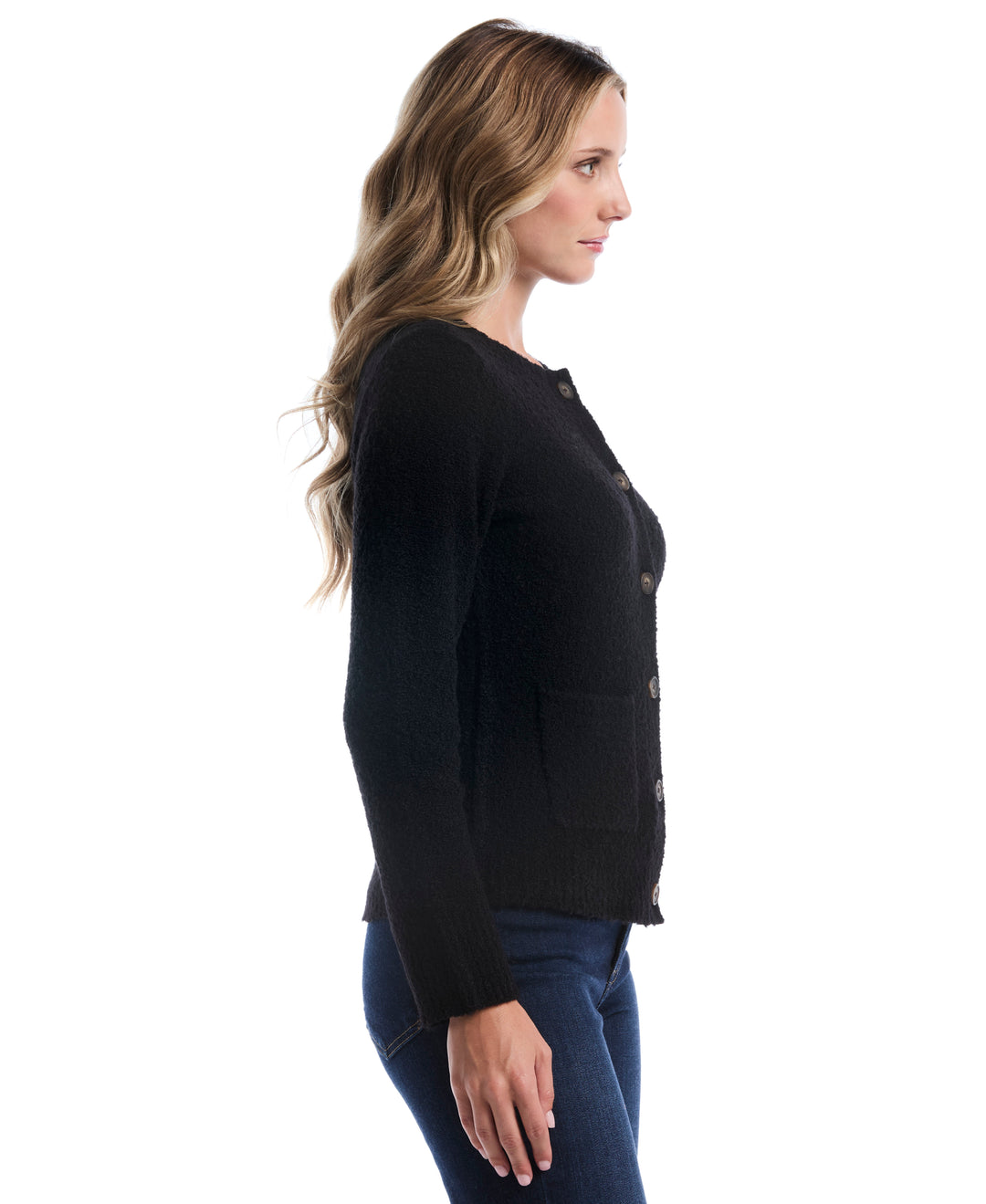 Teddy Boucle Patch Pocket Cardigan (Black) 