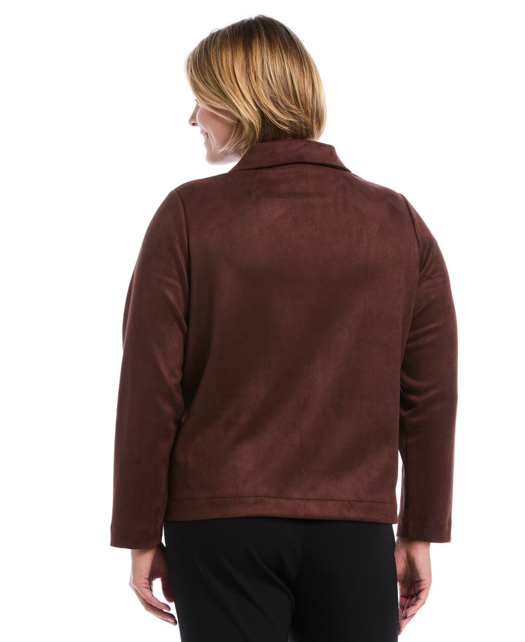 Plus Size Patch Pocket Scuba Suede Jacket (Brown Stone) 