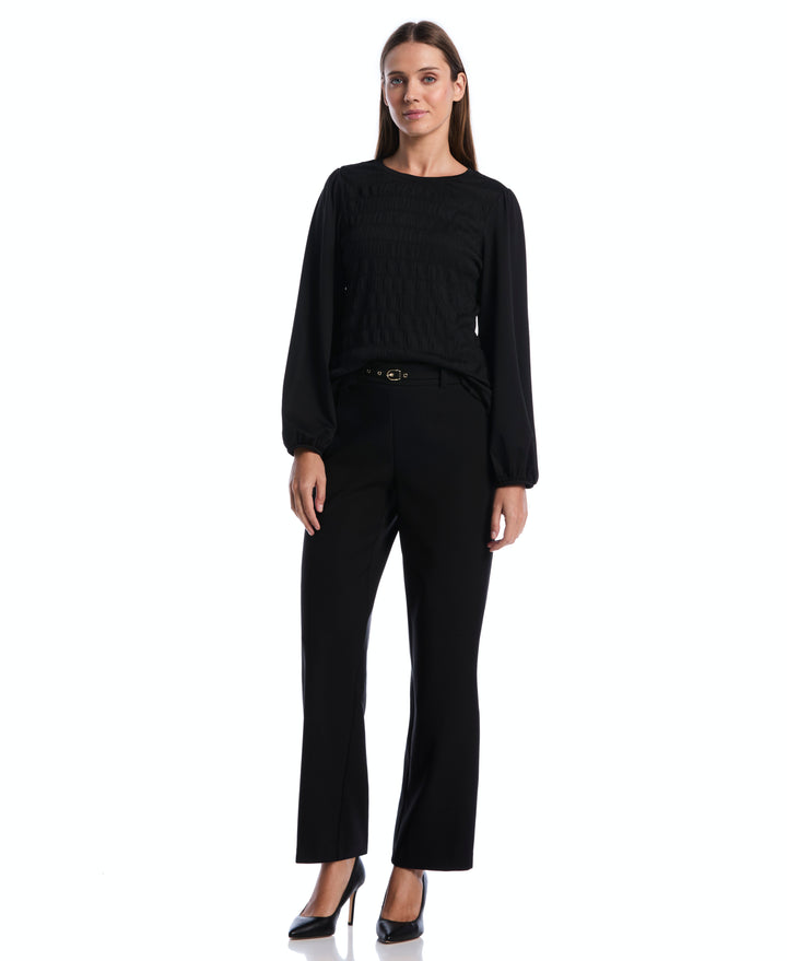 Petite Puff Sleeve Crew Neck Top (Black) 
