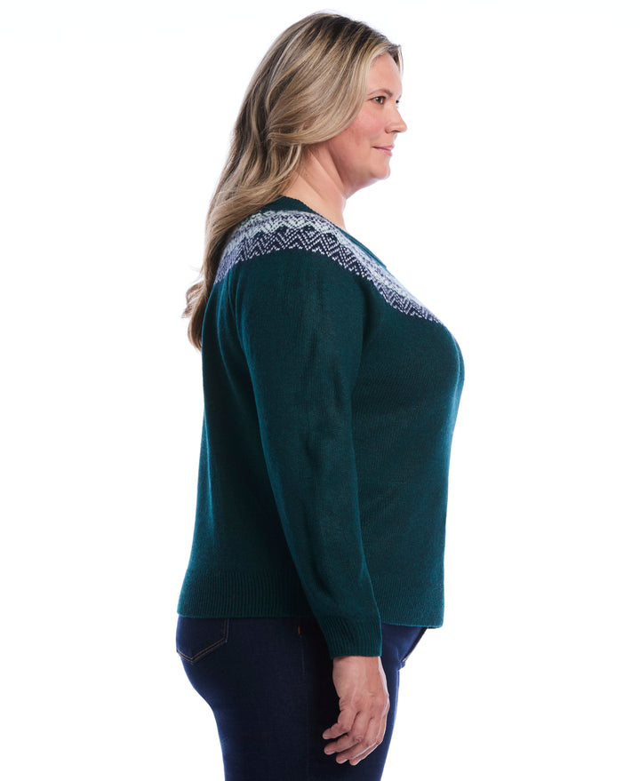 Plus Size Fair Isle Crew Neck Sweater (Ponderosa Pine) 